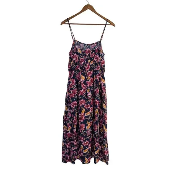 Old Navy Floral Midi Dress Womens Medium Petite Linen Strappy Peasant Cottage - Picture 3 of 6